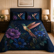 Hummingbird Floral Quilt Set Navy Blue Decor – additional view 3