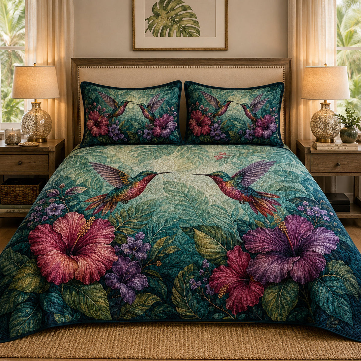 Hummingbird Hibiscus Floral Quilt Set – additional view 3