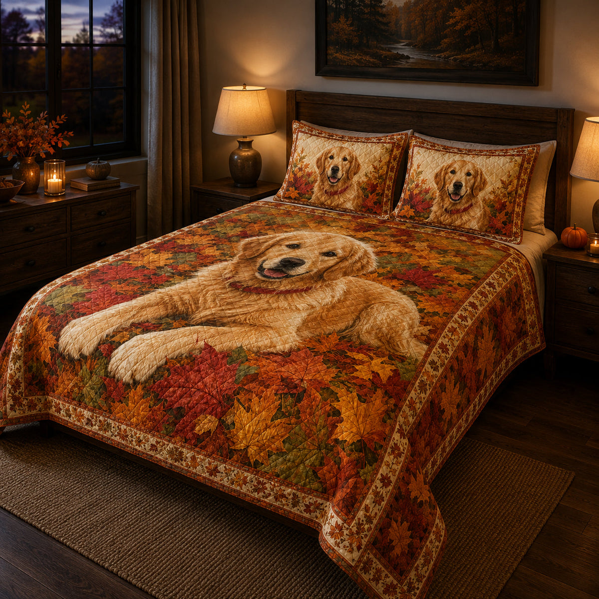 Golden Retriever Autumn Leaves Quilt Set – additional view 3