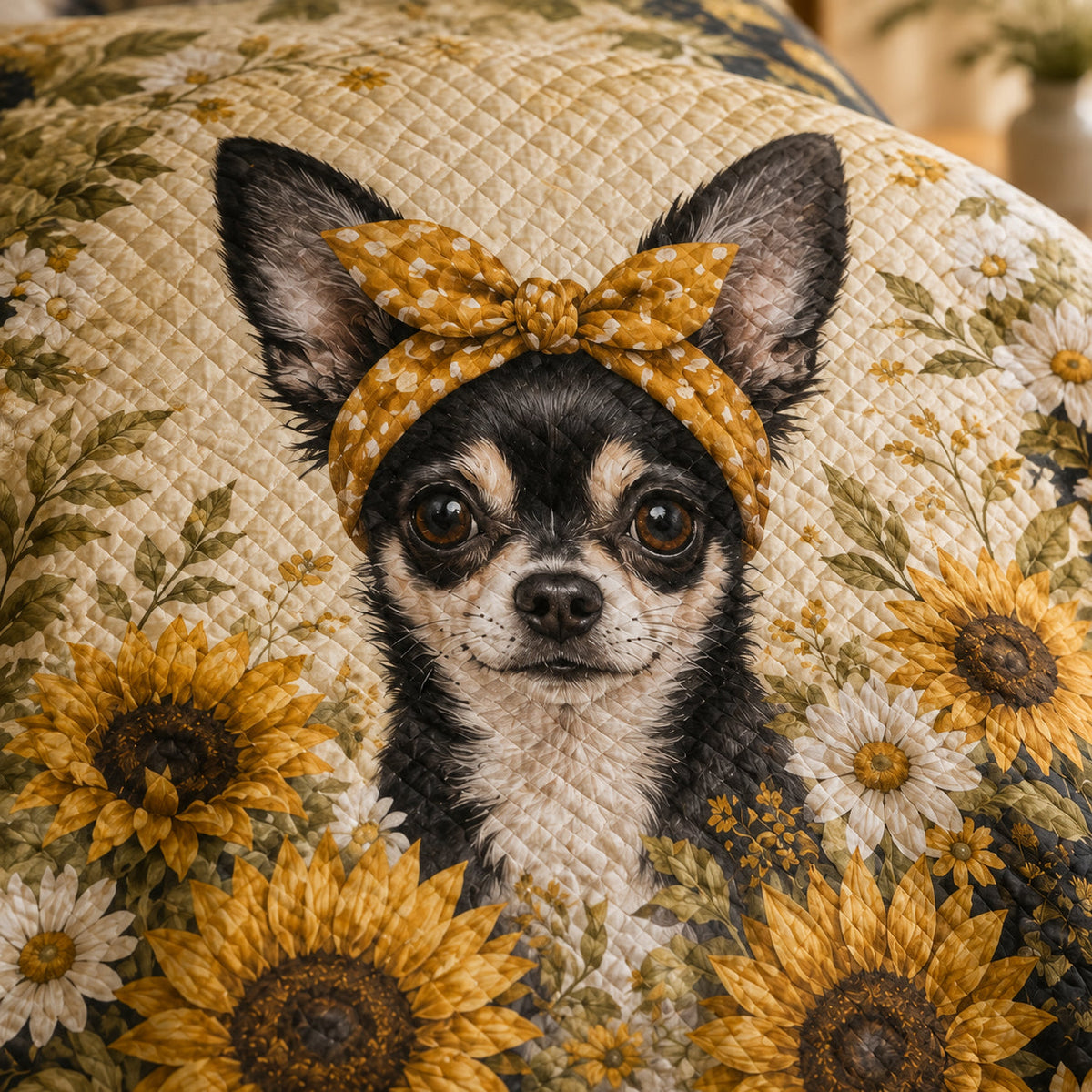 Sunflower Chihuahua Floral Quilt Set – additional view 3