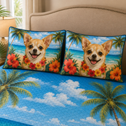 Tropical Chihuahua Hibiscus Beach Quilt Set