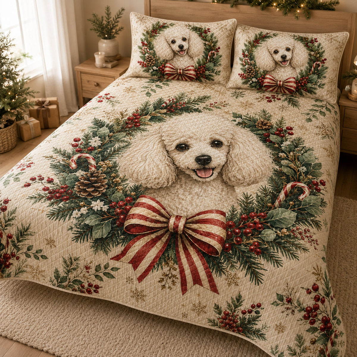 White Poodle Christmas Quilt Set – additional view 3