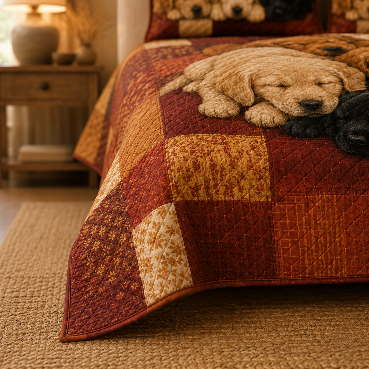 Golden Retriever Puppies Sleeping Quilt Set
