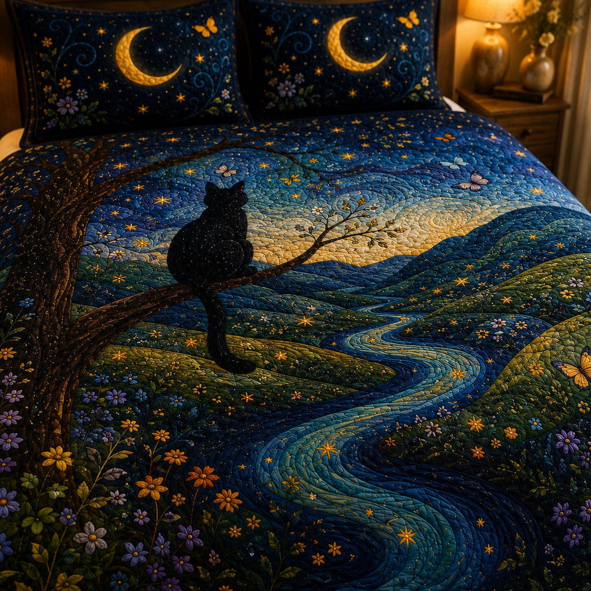 Black Cat Moonlight Garden Quilt Set – additional view 1