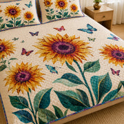Sunflower Butterfly Floral Quilt Set: close view of the quilt artwork showing Sunflower Butterfly Floral