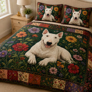 White Bull Terrier Floral Garden Quilt Set – additional view 1