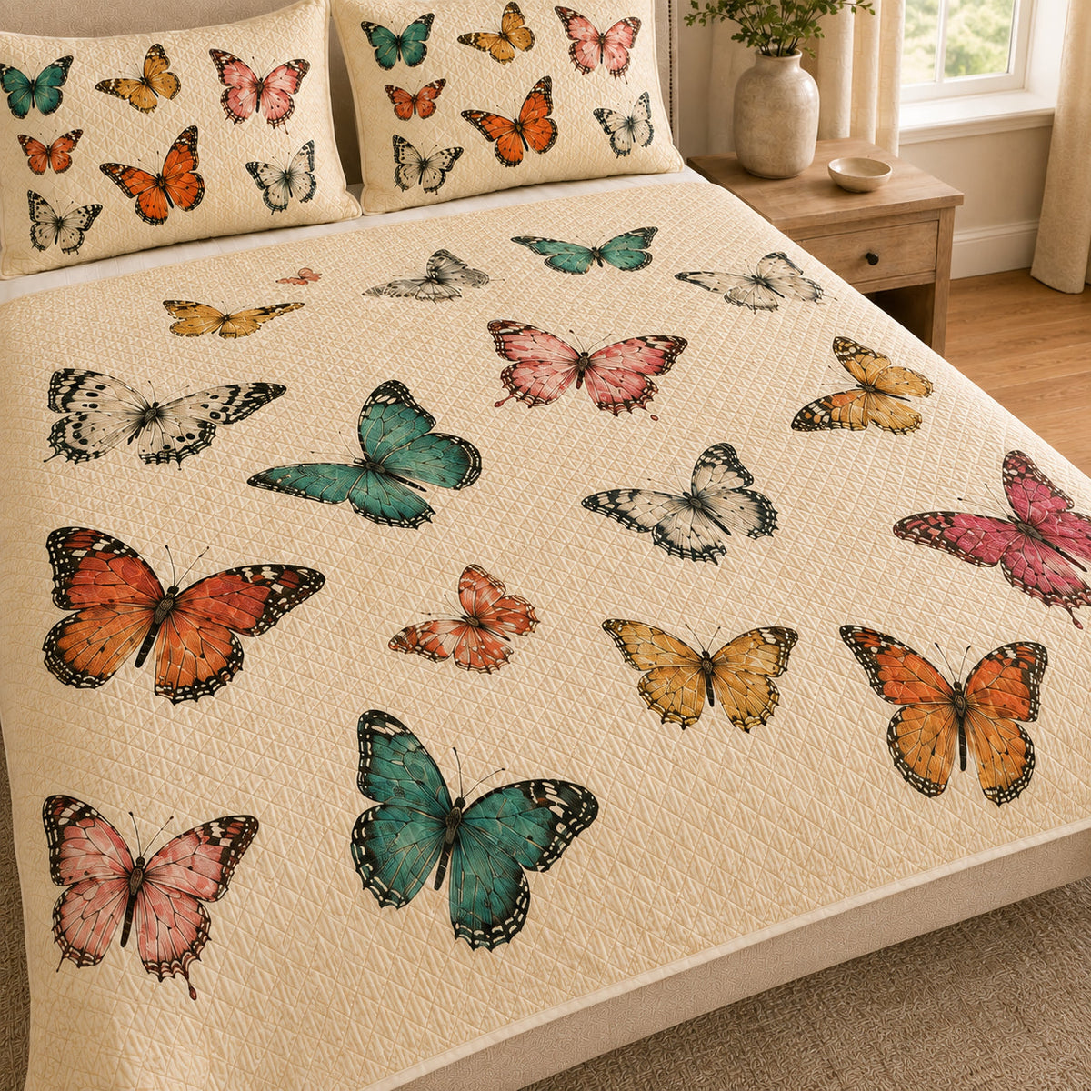 Colorful Butterfly Quilt Set: close view of the quilt artwork showing Colorful Butterfly