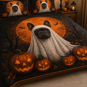 French Bulldog Halloween Ghost Quilt Set: close view of the quilt artwork showing French Bulldog Halloween Ghost