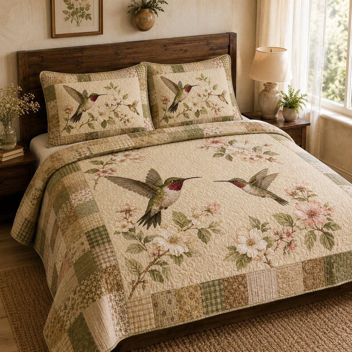 Hummingbird Floral Patchwork Quilt Set – additional view 4