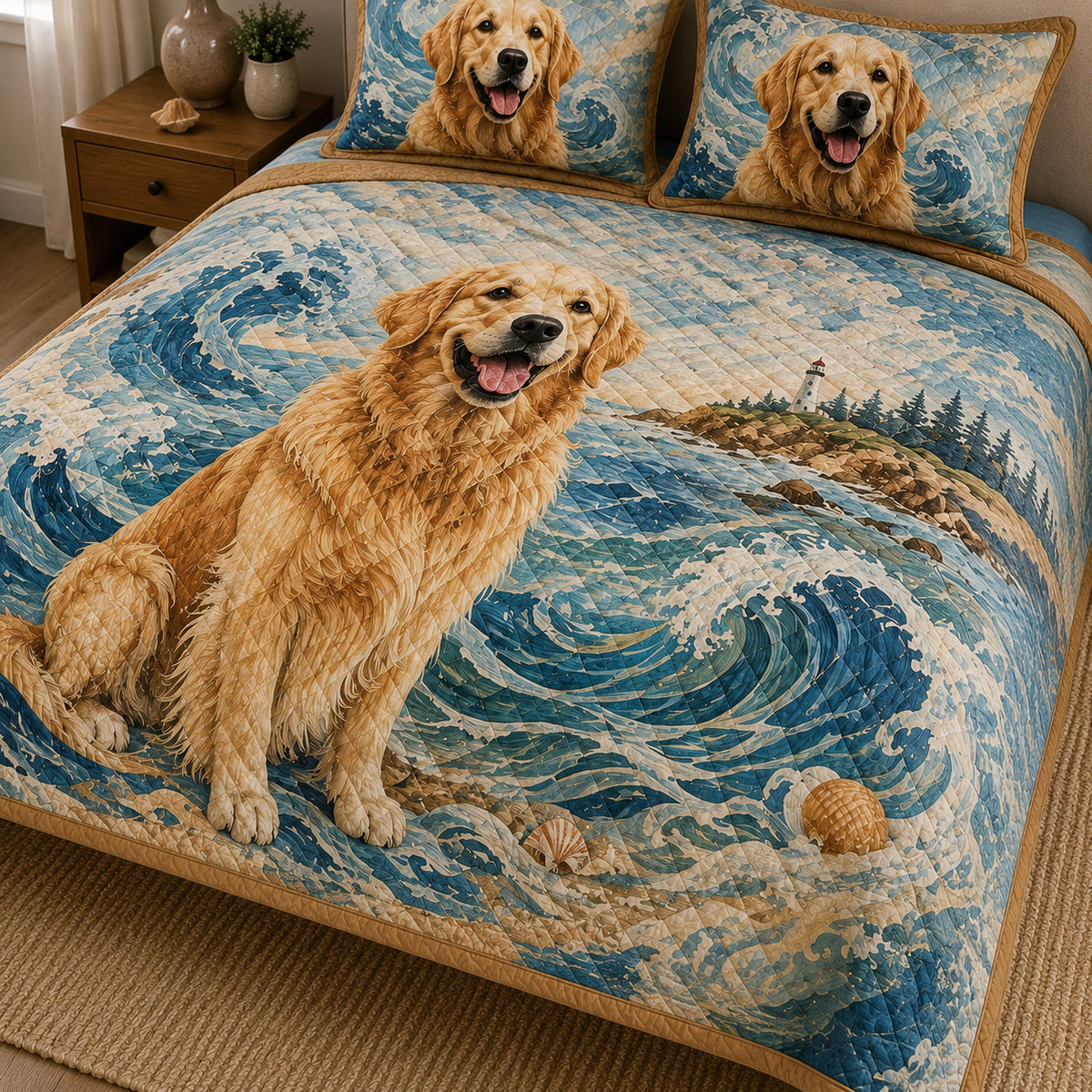Golden Retriever Coastal Beach Quilt Set – additional view 3