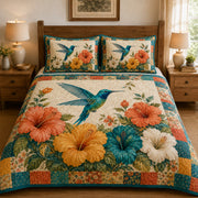 Vibrant Hummingbird Hibiscus Patchwork Quilt Set – additional view 4