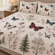 Butterfly Woodland Floral Quilt Set: close view of the quilt artwork showing Butterfly Woodland Floral