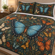 Blue Butterfly Botanical Quilt Set: close view of the quilt artwork showing Blue Butterfly Botanical