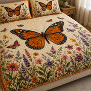 Monarch Butterfly Wildflower Quilt Set: angled bedroom view showing Monarch Butterfly Wildflower