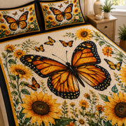 Monarch Butterfly Sunflower Quilt Set: close view of the quilt artwork showing Monarch Butterfly Sunflower