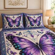 Purple & Teal Butterfly Floral Quilt Set: angled bedroom view showing Purple & Teal Butterfly Floral