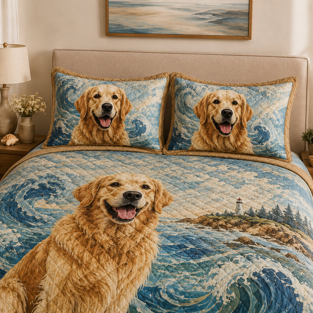 Golden Retriever Coastal Beach Quilt Set – additional view 4