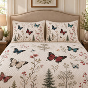 Butterfly Woodland Floral Quilt Set: wider bedroom view with matching shams showing Butterfly Woodland Floral