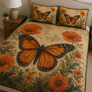 Monarch Butterfly Floral Quilt Set: close view of the quilt artwork showing Monarch Butterfly Floral