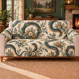 Dragon Sofa Cover, Dragon Wildflower Knots, Decor, Gift for Science Lovers