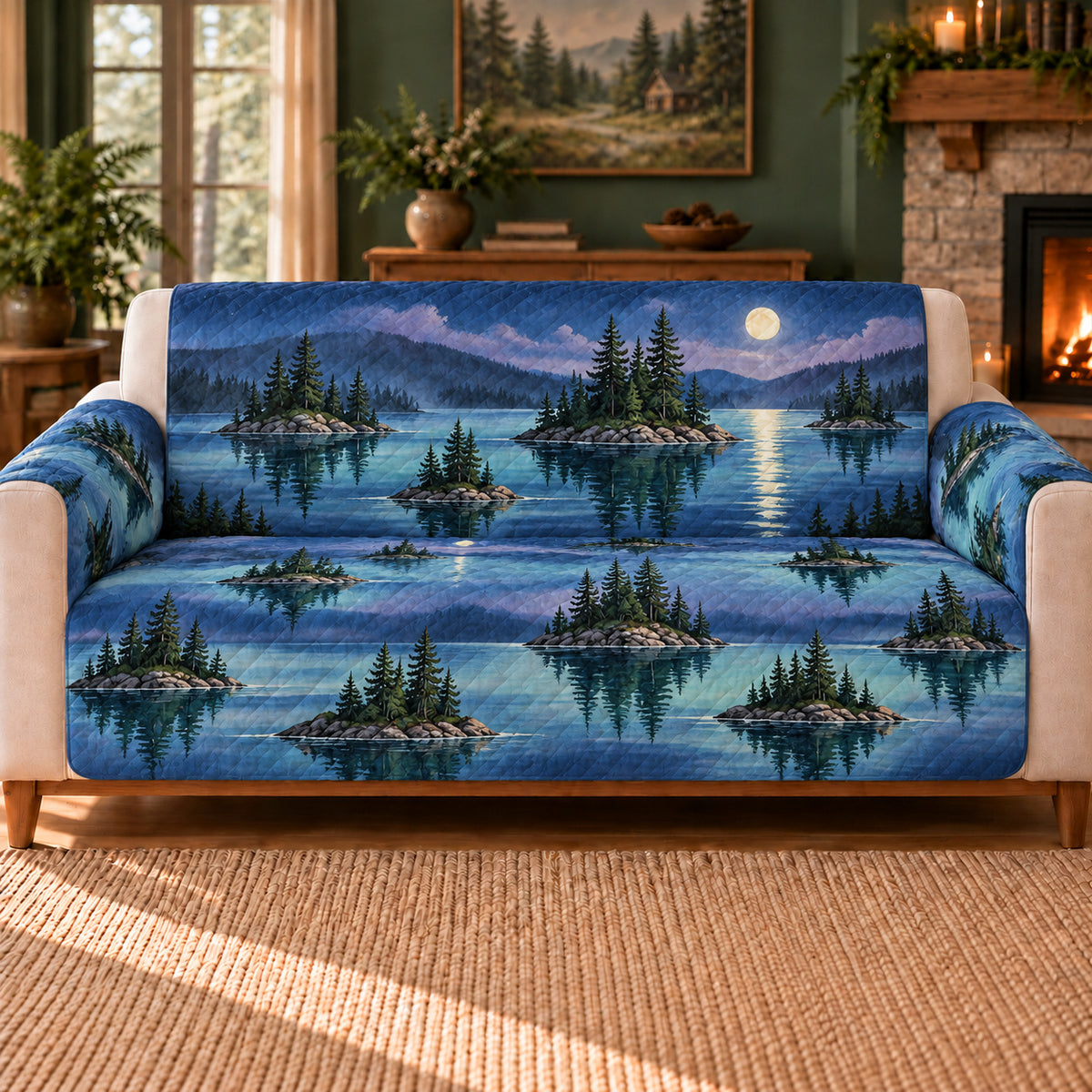 Northern Lights Sofa Cover, Mirror Lake Islands, Decor, Gift for Science Lovers