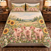 Pig & Piglet Wildflower Meadow quilt set — front view