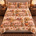 Pig and Piglet Autumn Harvest Quilt Set, Farmhouse Bedding Gift for Animal Lovers