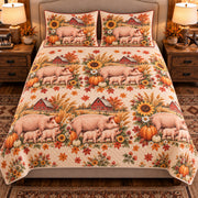 Pig & Piglet Autumn Harvest quilt set — front view