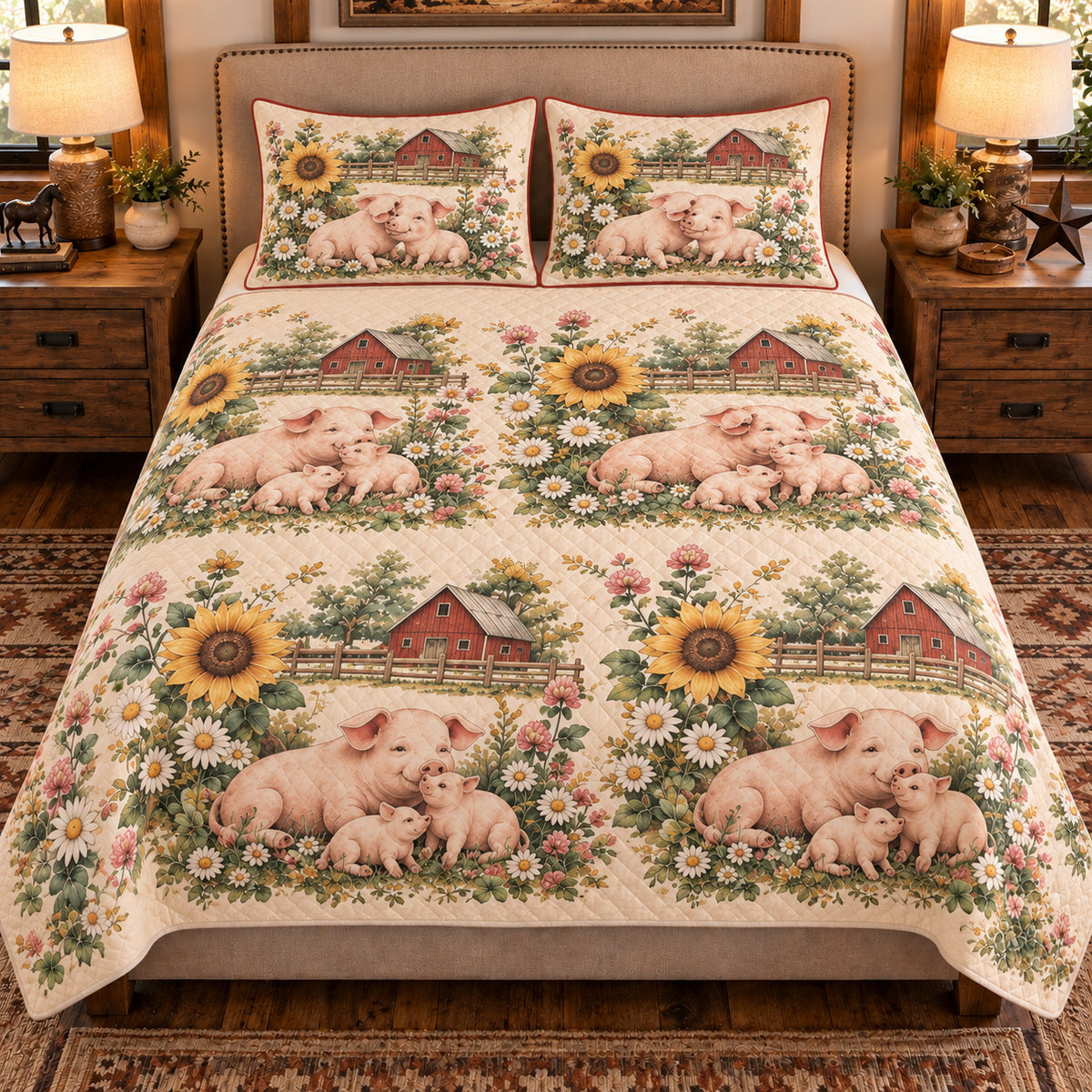 Pig & Piglet Nursery Storybook quilt set — front view