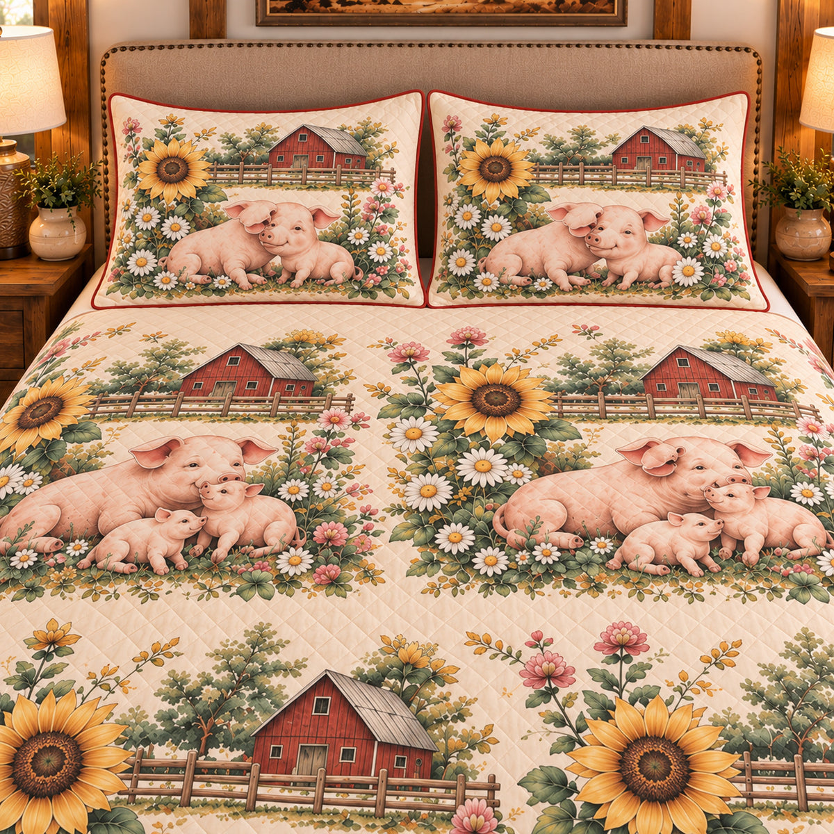 Pig & Piglet Nursery Storybook quilt set — close-up