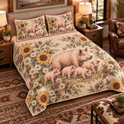 Pig & Piglet Vintage Field Guide quilt set — left-angle hero