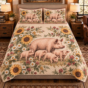 Pig & Piglet Vintage Field Guide quilt set — front view