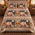 Pig and Piglet Moonlit Folk Farm Quilt Set, Farmhouse Bedding Gift for Animal Lovers