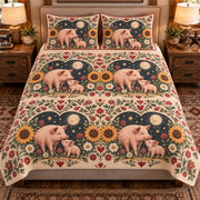 Pig & Piglet Moonlit Folk Farm quilt set — front view