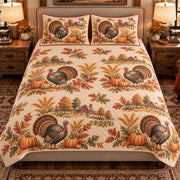 Turkey Country Toile quilt set — front view