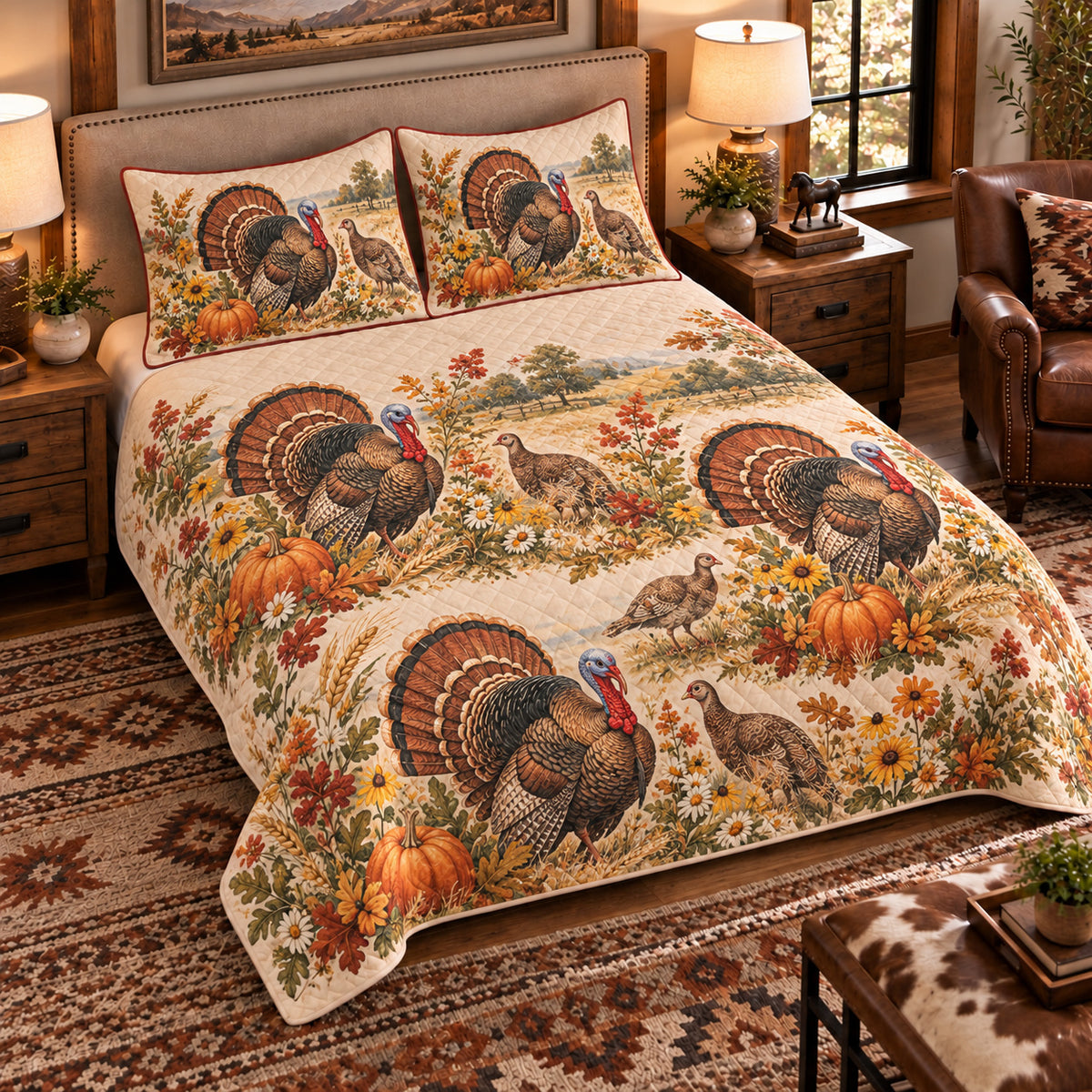 Turkey Wildflower Meadow quilt set — left-angle hero