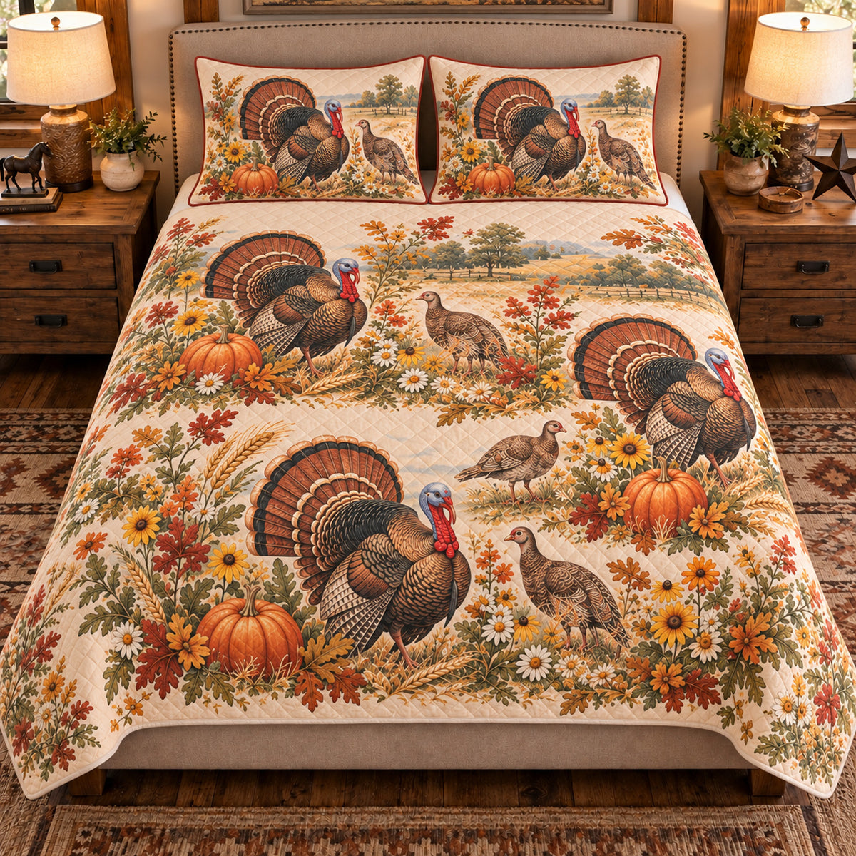 Turkey Wildflower Meadow quilt set — front view
