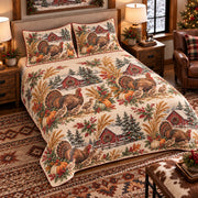 Turkey Christmas Farm quilt set — left-angle hero