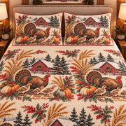 Turkey Christmas Farm quilt set — close-up