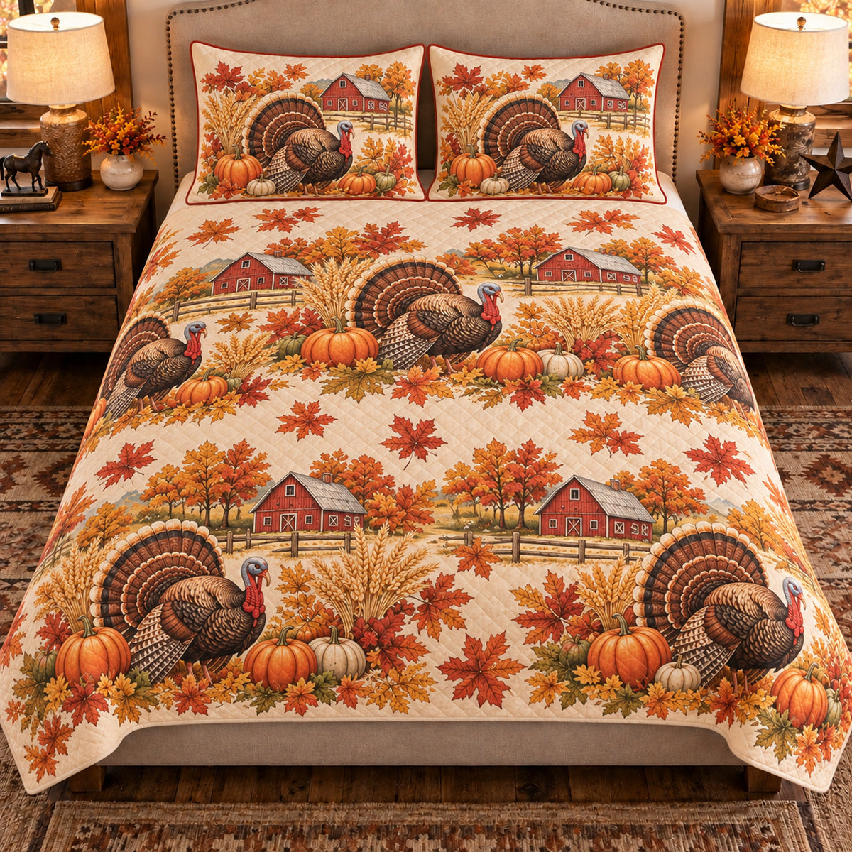 Turkey Autumn Harvest quilt set — front view