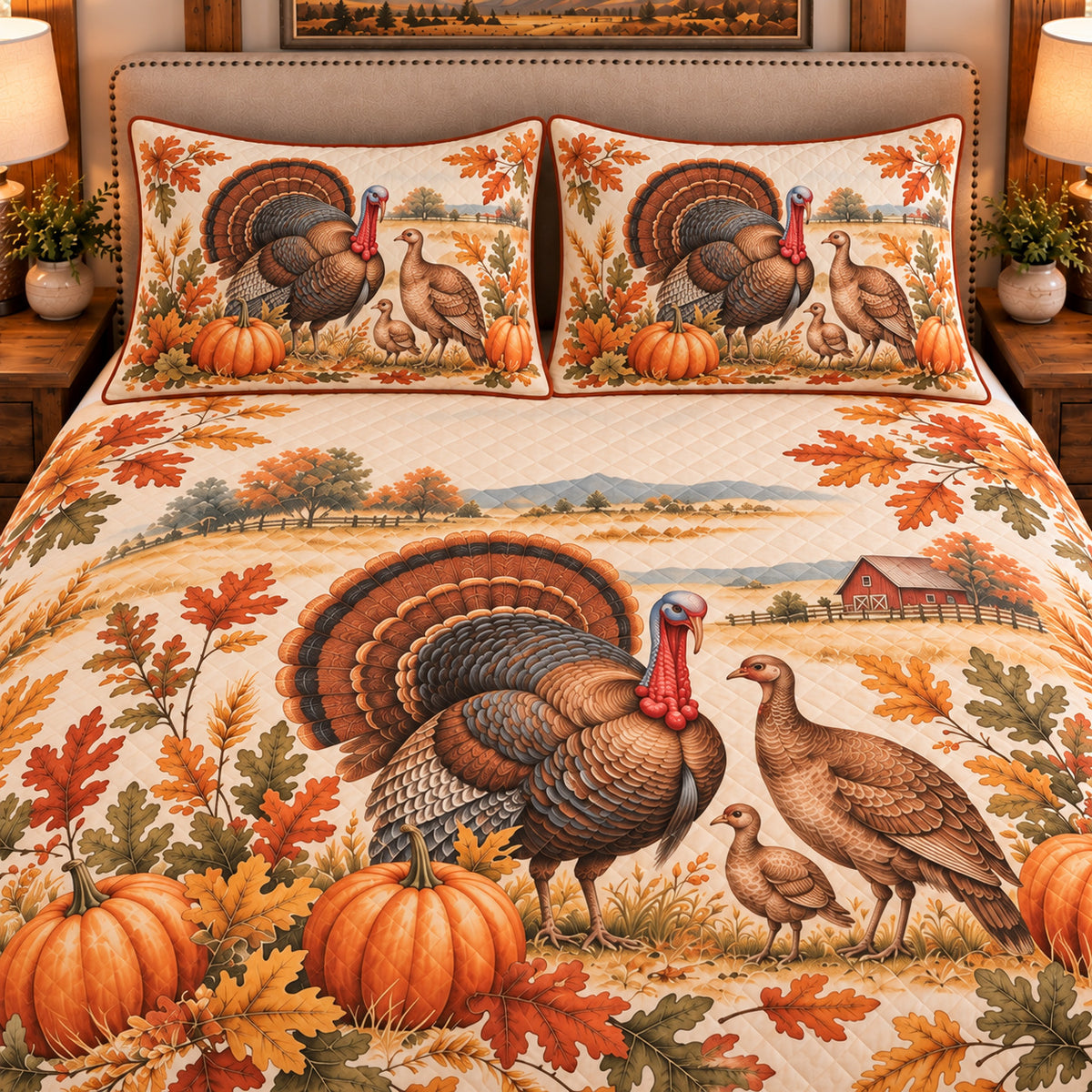 Turkey Nursery Storybook quilt set — close-up