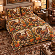 Turkey Stained Glass Garden quilt set — left-angle hero