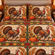 Turkey Stained Glass Garden quilt set — close-up