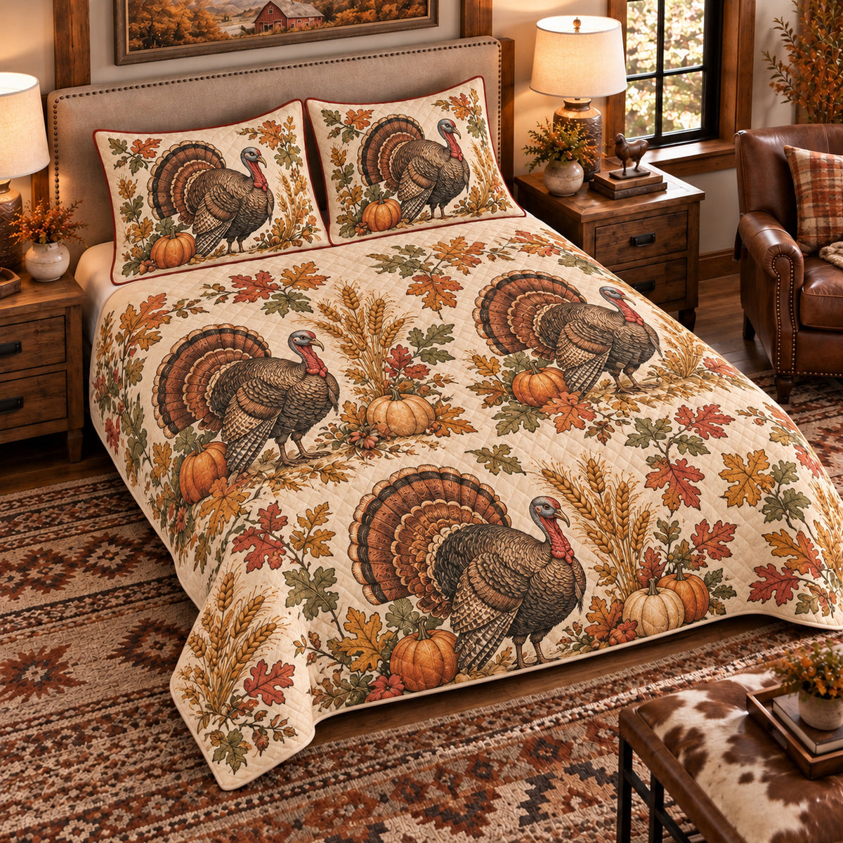 Turkey Vintage Field Guide quilt set — left-angle hero