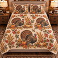 Turkey Vintage Field Guide Quilt Set, Farmhouse Bedding Gift for Animal Lovers