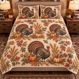 Turkey Vintage Field Guide Quilt Set, Farmhouse Bedding Gift for Animal Lovers