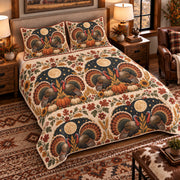 Turkey Moonlit Folk Farm quilt set — left-angle hero
