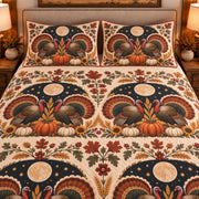 Turkey Moonlit Folk Farm quilt set — close-up