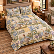 Goose & Gosling Farmhouse Patchwork quilt set — left-angle hero