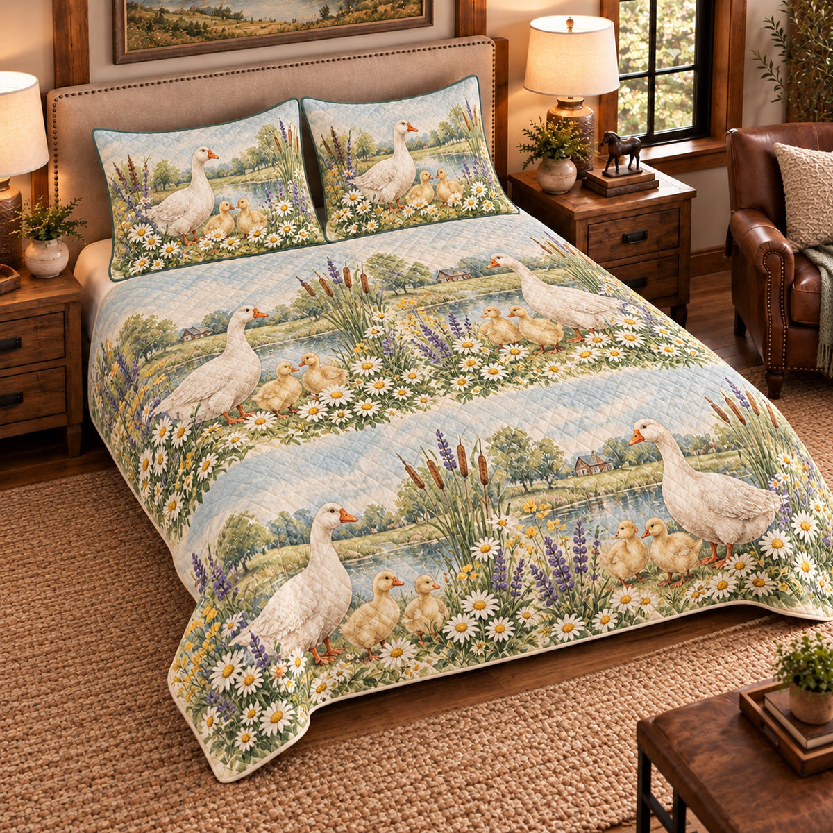 Goose & Gosling Wildflower Meadow quilt set — left-angle hero